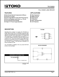 TK15404MTL datasheet: 75OHm video line driver TK15404MTL