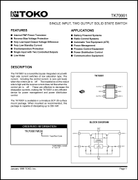 TK70001MCB datasheet: Single input, two output solid state switch TK70001MCB