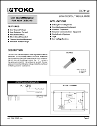 TK71150NT datasheet: 5.0V  low dropout  regulator TK71150NT