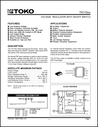 TK11537BX datasheet: 3.75V  Voltage regulator with on/off switch TK11537BX