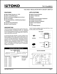 TK11327BUIB datasheet: 2.7V  Voltage regulator with on/off switch TK11327BUIB
