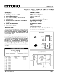 TK11323BUCB datasheet: 2.3V  Voltage regulator with on/off switch TK11323BUCB