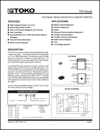 TK11230AUBX datasheet: 3.0V  Voltage regulator with on/off switch TK11230AUBX