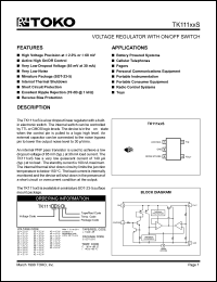 TK11127SCL datasheet: 2.7V  Voltage regulator with on/off switch TK11127SCL