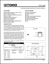 TK11124MIL datasheet: 2.4V  Voltage regulator with on/off switch TK11124MIL