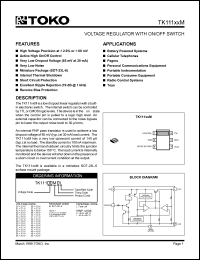 TK11126MIL datasheet: 2.6V  Voltage regulator with on/off switch TK11126MIL
