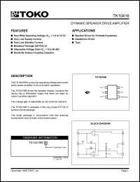 TK10416MTL datasheet: Dynamic speaker drive amplifier TK10416MTL