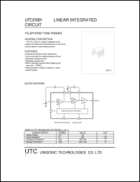 UTC31001 datasheet: Telephone tone ringer UTC31001