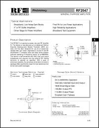 RF2047 datasheet: General purpose amplifier RF2047