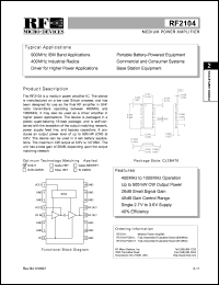 RF2104 datasheet: 420MHz Medium power amplifier RF2104
