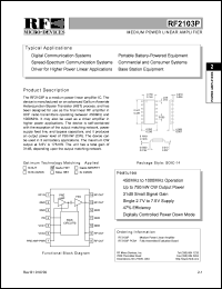 RF2103PPCBA datasheet:  Medium power linear amplifier RF2103PPCBA