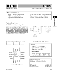 RF2105L datasheet:  High power linear UNF amplifier RF2105L