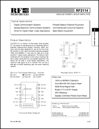 RF2114PCBA datasheet: Medium power linear amplifier RF2114PCBA