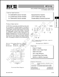 RF2152PCBA-N datasheet: Dual-mode CDMA/AMPS or TDMA/AMPS 3V power amplifier RF2152PCBA-N