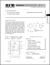 RF2175 datasheet:  3V, 400MHz linear amplifier RF2175