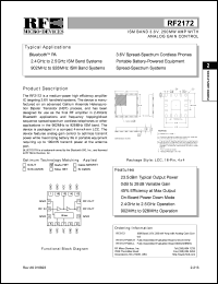 RF2172 datasheet:  ISM band 3.6V, 250MW AMP with analog gain control RF2172