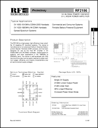 RF2186 datasheet: 3V W-CDMA power 1900MHz/3V linear power amplifier RF2186