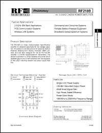 RF2189 datasheet: 3V, 2.5GHz linear power amplifier RF2189