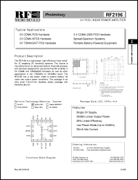 RF2196 datasheet: 3V, PCS linear power amplifier RF2196