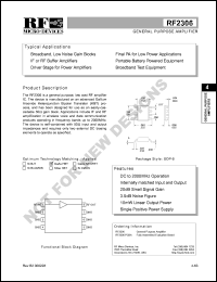 RF2306PCBA datasheet: General purpose  amplifier RF2306PCBA