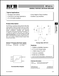 RF2314 datasheet: General purpose low noise amplifier RF2314
