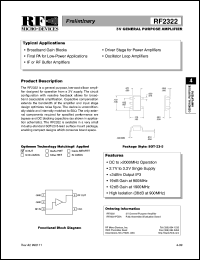 RF2322 datasheet: 3V general purpose amplifier RF2322