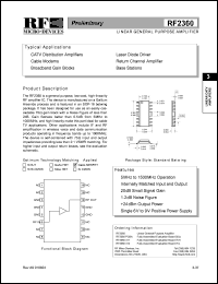 RF2360 datasheet: Linear general purpose amplifier RF2360