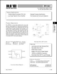 RF2361 datasheet: 3V low noise amplifier/3V PA driver amplifier RF2361