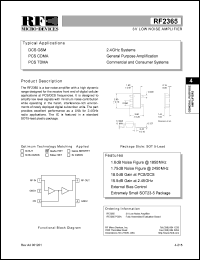 RF2365PCBA datasheet:  3V low noise amplifier RF2365PCBA