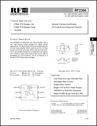 RF2366PCBA-PCS datasheet: 3V low noise amplifier/3V PA driver amplifier RF2366PCBA-PCS