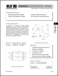 RF2363 datasheet: Dual-band 3V low noise amplifier RF2363