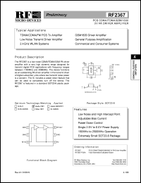 RF2367 datasheet: PCS CDMA/TDMA/GSM1800 3V PA driver amplifier RF2367