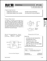 RF2369 datasheet: 3V low noise amplifier/3V PA driver amplifier RF2369