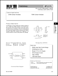 RF2376 datasheet: Cellular TDMA/CDMA linear variable gain amplifier RF2376