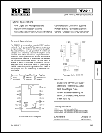 RF2411 datasheet: Low noise amplifier/mixer RF2411