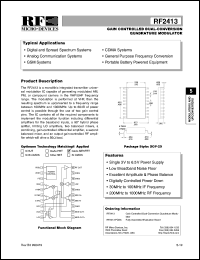 RF2413PCBA datasheet: Gain controlled dual-conversion quadrature modulator RF2413PCBA
