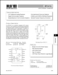 RF2418 datasheet: Low current LNA/mixer RF2418