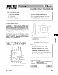 RF2460PCBA datasheet: PCS CDMA low noise amplifier/mixer 1500MHz to 2200MHz downconverter RF2460PCBA