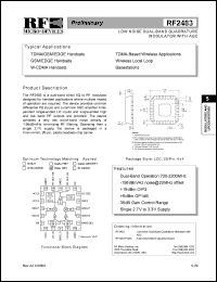 RF2483 datasheet: Low noise dual-band quadrature modulator with AGC RF2483