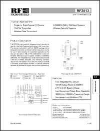 RF2513PCBA-M datasheet: UHF transmitter RF2513PCBA-M