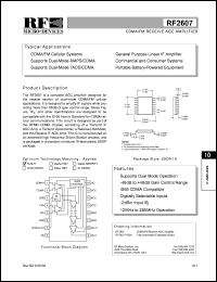 RF2607 datasheet: CDMA/FM receive AGC amplifier RF2607