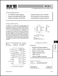 RF2617 datasheet: 3V CDMA/FM receive AGC amplifier RF2617