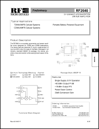 RF2640PCBA datasheet: 3V 900MHz upconverter/driver amplifier RF2640PCBA