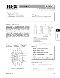 RF2643PCBA datasheet: 3V dual upconverter and driver amplifier RF2643PCBA