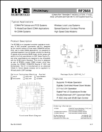 RF2668 datasheet: CDMA/FM transmit modulator, IF AGC and upconverter with integrated PLL RF2668