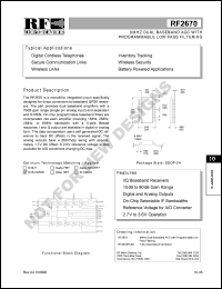 RF2670 datasheet: 8MHz dual baseband AGC with programmable low pass filtering RF2670