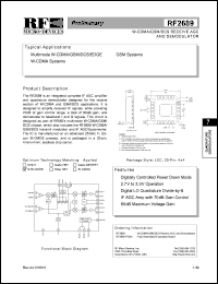 RF2689PCBA datasheet: W-CDMA/GSM/DCS receive AGC and demodulator RF2689PCBA