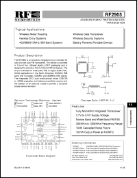 RF2905PCBA-M datasheet: 868MHz FM/FSK/ASK/OOK transceiver RF2905PCBA-M