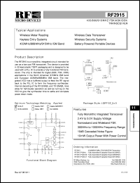 RF2915 datasheet: 433/868/915MHz FM/FSK/ASK/OOK transceiver RF2915