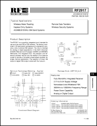 RF2917PCBA-L datasheet: 433MHz FM/FSK receiver RF2917PCBA-L